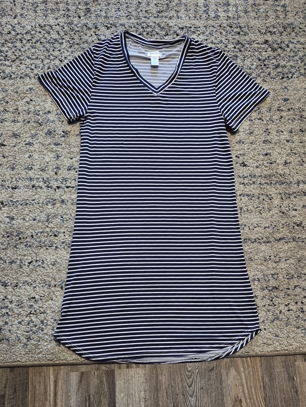 Striped Navy and White V-Neck Midi Dress